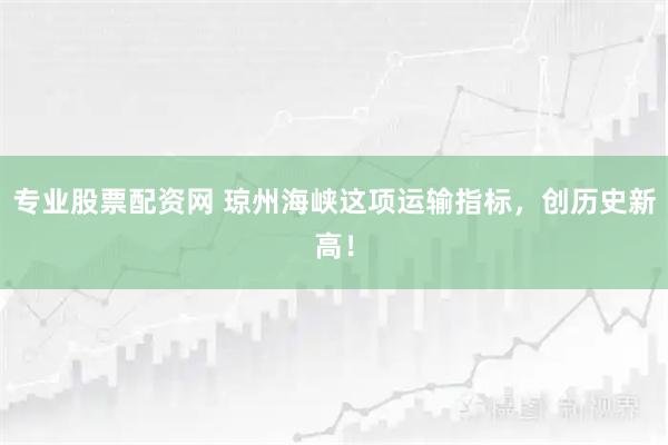 专业股票配资网 琼州海峡这项运输指标，创历史新高！