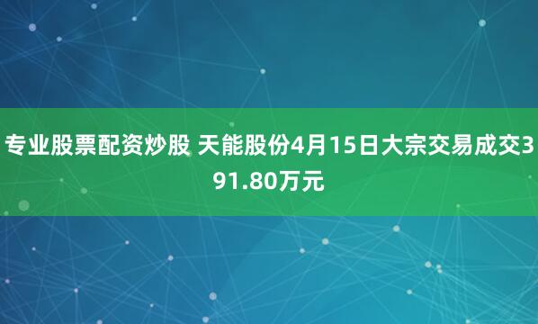 专业股票配资炒股 天能股份4月15日大宗交易成交391.80万元